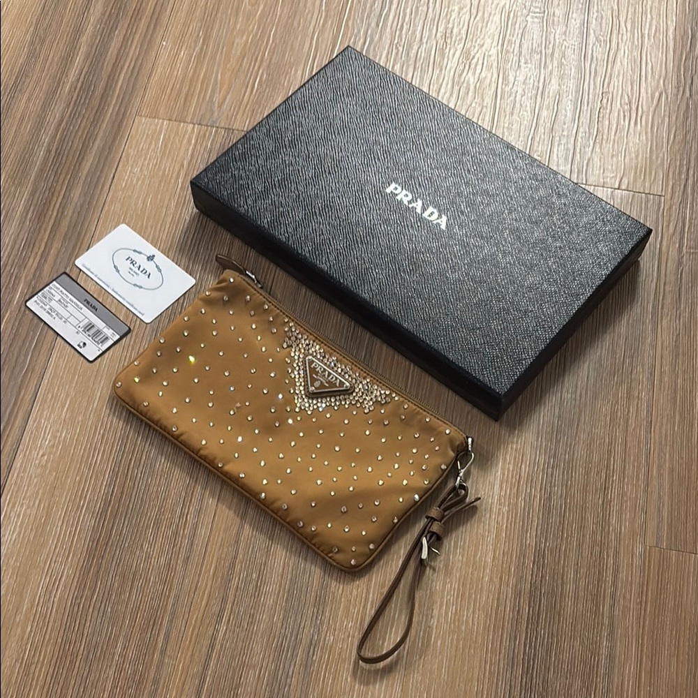 Prada Tan Crystal Wristlet